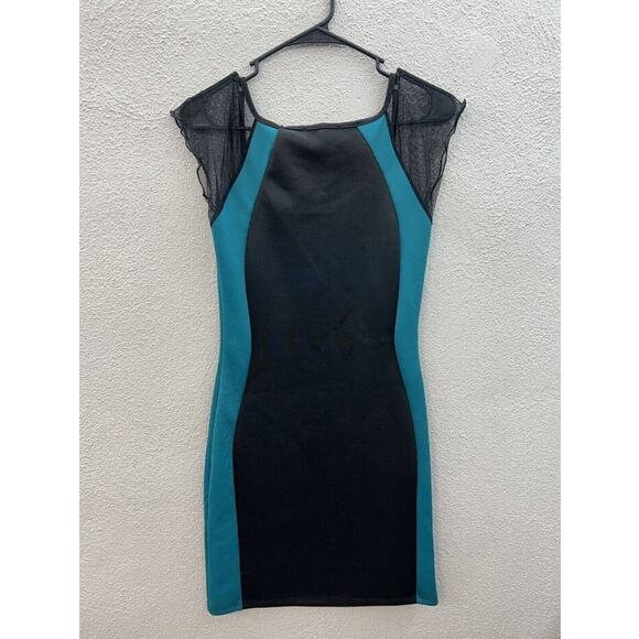 Womens Annabelle Dress Size Small Black and Teal Short Mesh Sleeve - Picture 8 of 12